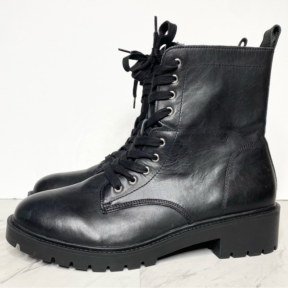 Steve Madden Checker Black Leather Lace Up Boot 12M - Picture 1 of 16